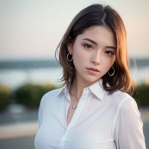 白シャツ　美女