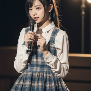 マイクを持って歌う女性アイドル　コンサート　