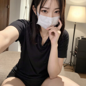 部屋着でライブチャット風マスク美女